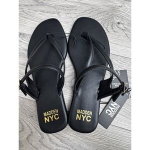 NYC Madden Thong Sandals w/adj Strap Black Size 9.5 NEW Summer Casual